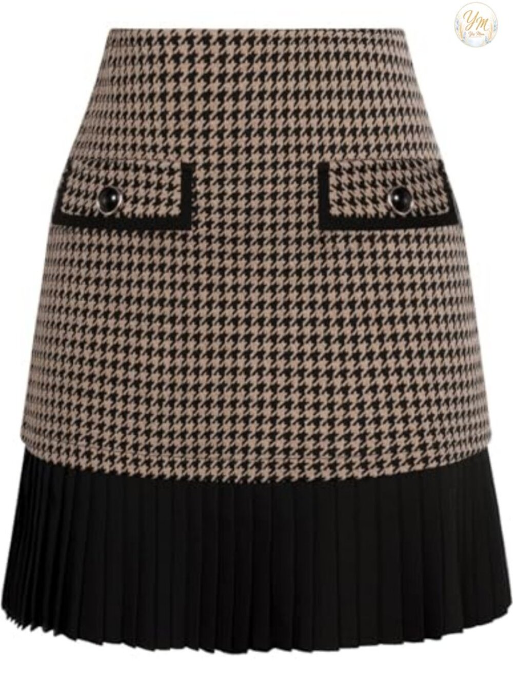 Plaid Mini Skirt High Waist Pleated A-Line Button Detail